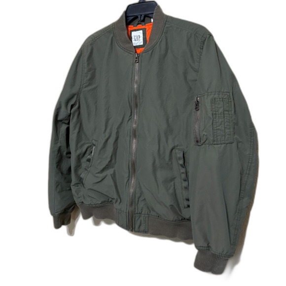 Gap Mens Small Olive Green Classic Vintage-Style Bomber Flight Jacket Coat - Picture 2 of 8